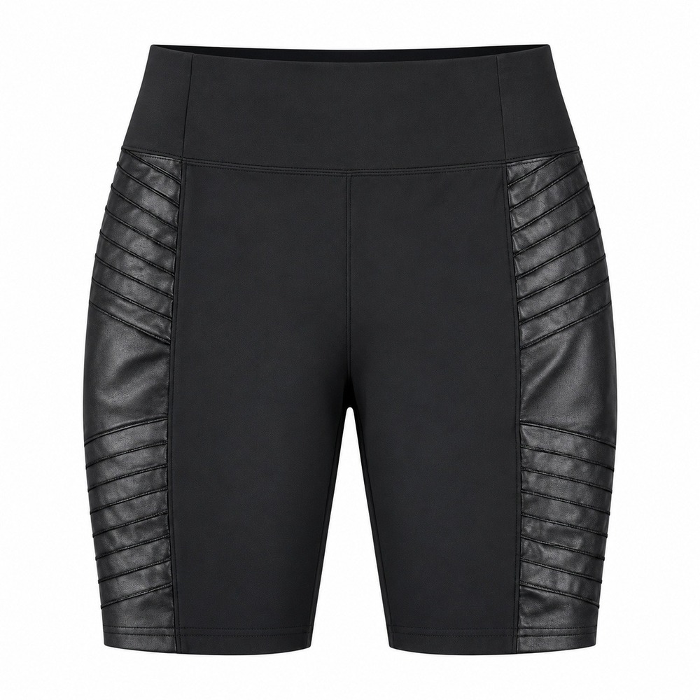 Athleta Delancey Gleam Moto Short Black Faux Leather Trim High Rise Size L